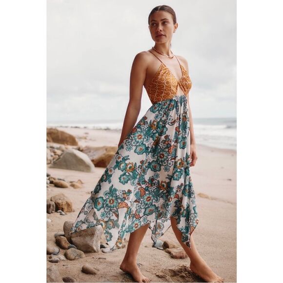 NEW By Anthropologie The Alani Swim Maxi Dress Cut-Out Swim Beach Cover-Up Large - Picture 1 of 4